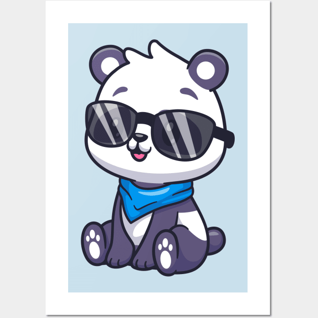 Cute Panda Sitting Wearing Glasses Cartoon Wall Art by Catalyst Labs